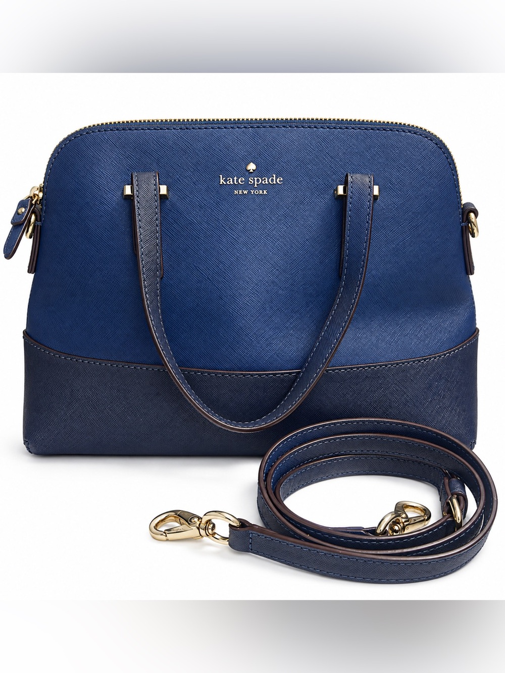 Kate Spade Navy Blue Two Tone Satchel Crossbody Shoulder Handbag Gold Hardware